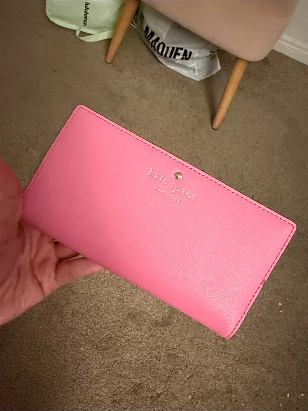 kate spade bright pink saffiano leather continental wallet with gold logo